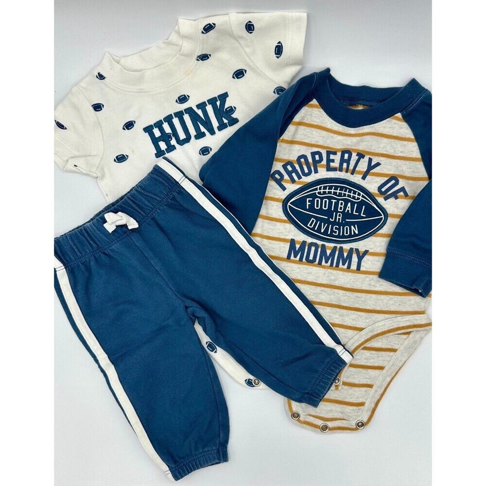 Carter's 3-Piece Football Outfit Size 3 Month Blue Stripe Hunk (953)